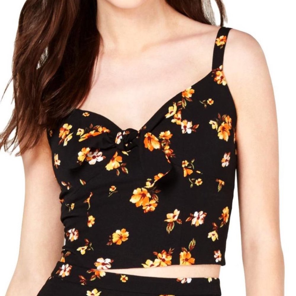 New Gypsies & Moondust Floral Tie Front Crop Tank Top Black Orange Size Medium